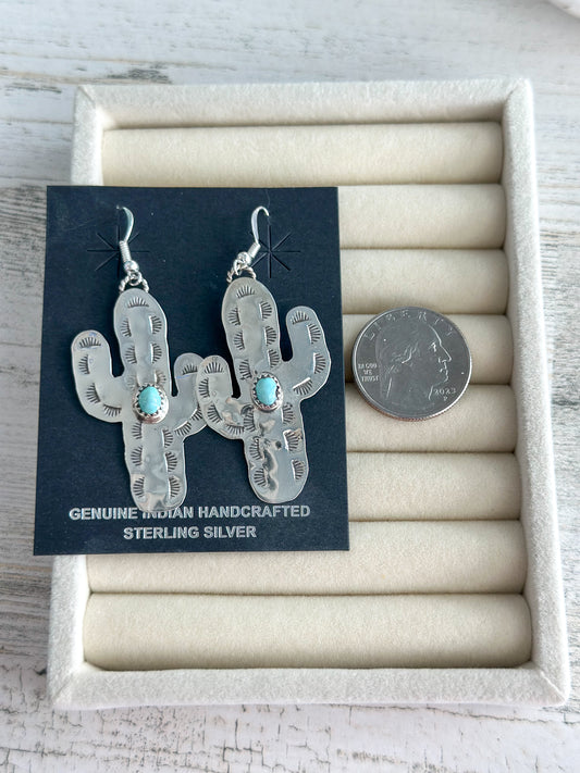 Native Made Sterling & Turquoise Cactus Earrings