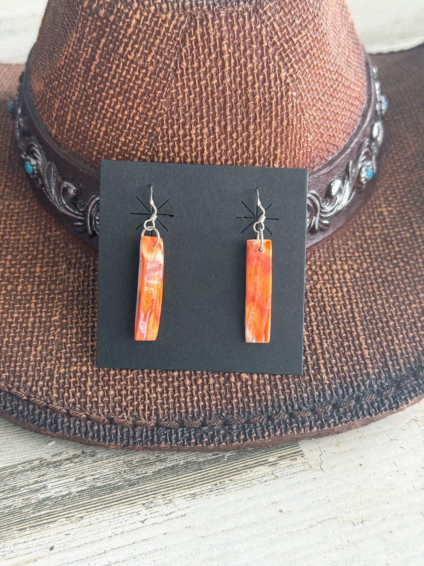 Native American Orange Spiny Dangle Earrings