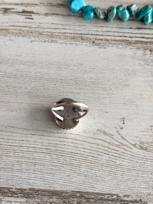 Native American Whitewater Turquoise Ring 8.5