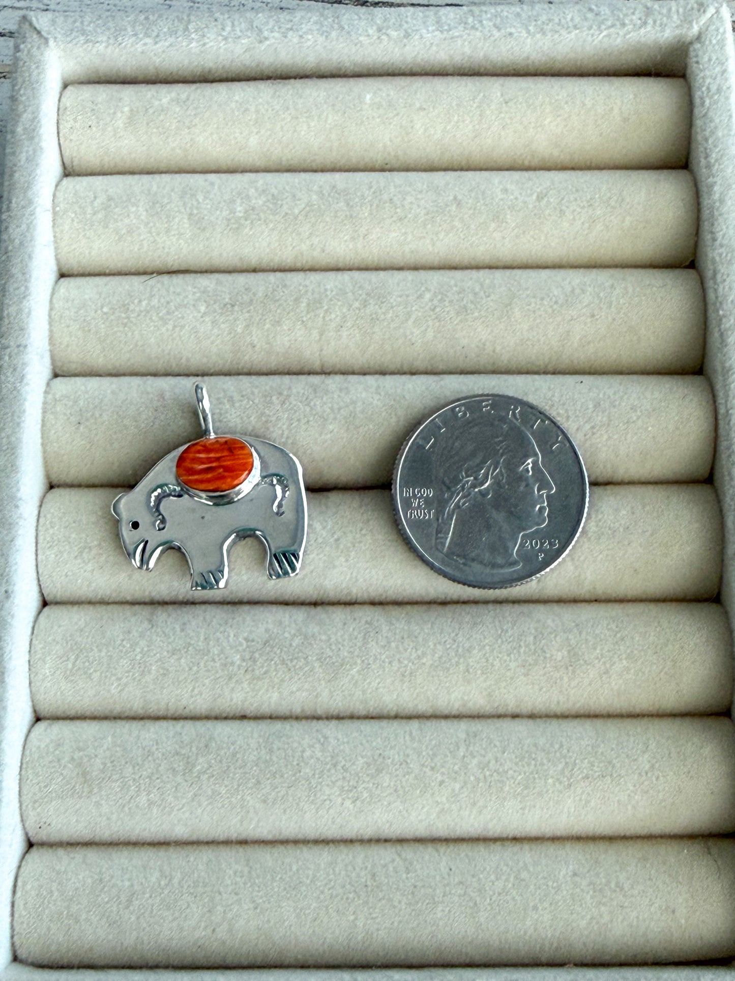 Native American Orange Spiny Bear Pendant