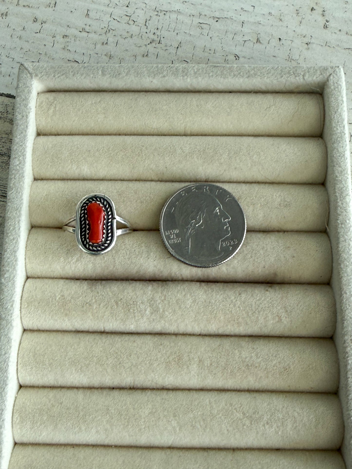 Native American Red Coral Ring 7.75