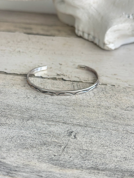 Native American Sterling Stamped Stacker Cuff 6.5"