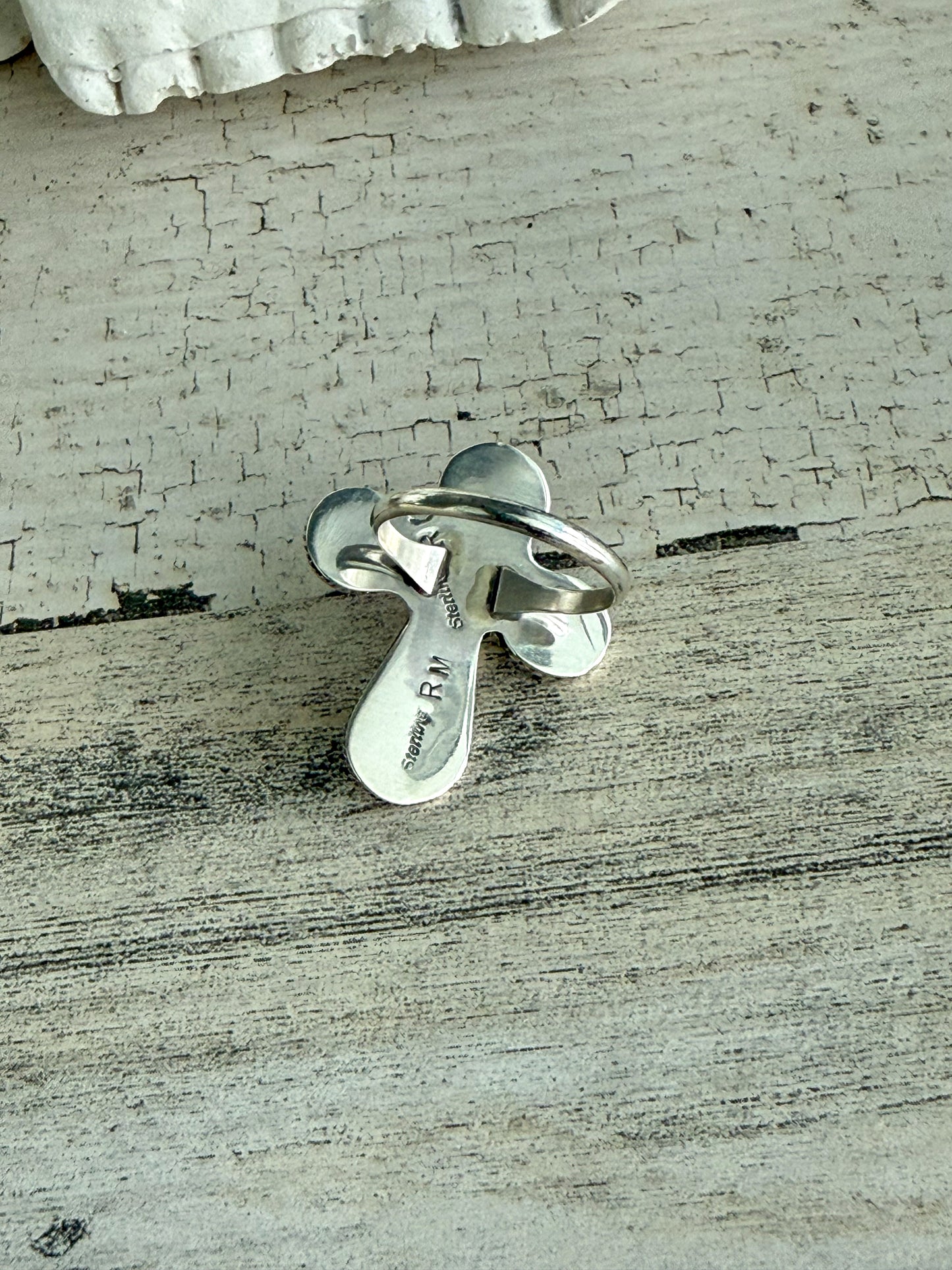 Native American Cross Pink Conch Ring 9.5