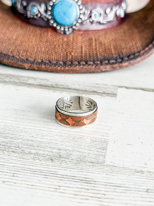Native American Sterling & Copper Stamped Ring 13