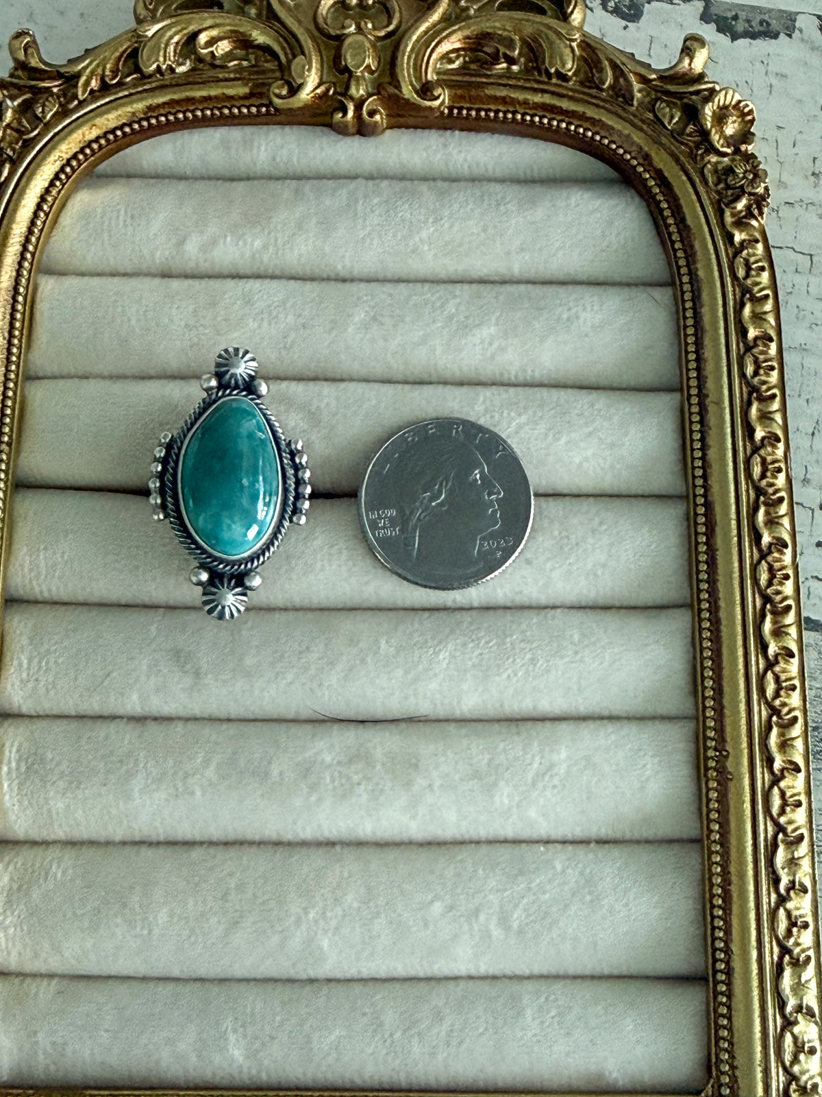 Native American Fox Turquoise Ring 6.75