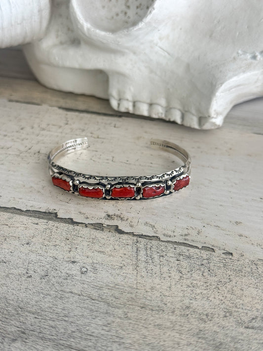 Native American Stamped Coral Cuff