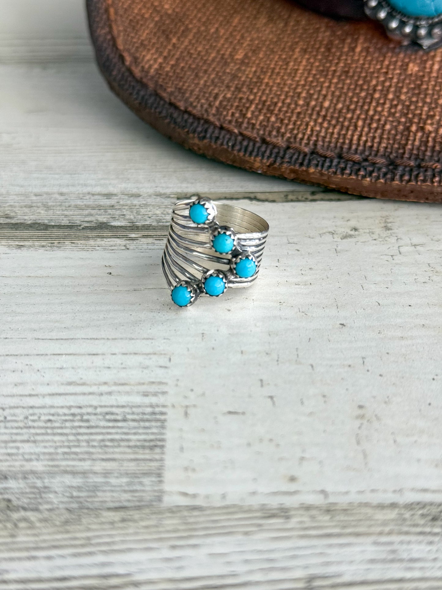 Native American 9 Wire Turquoise Ring 7.5