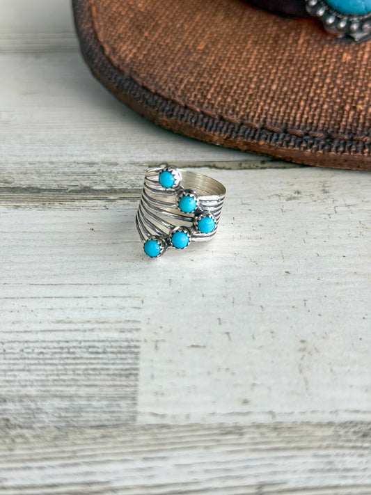 Native American 9 Wire Turquoise Ring 7.5