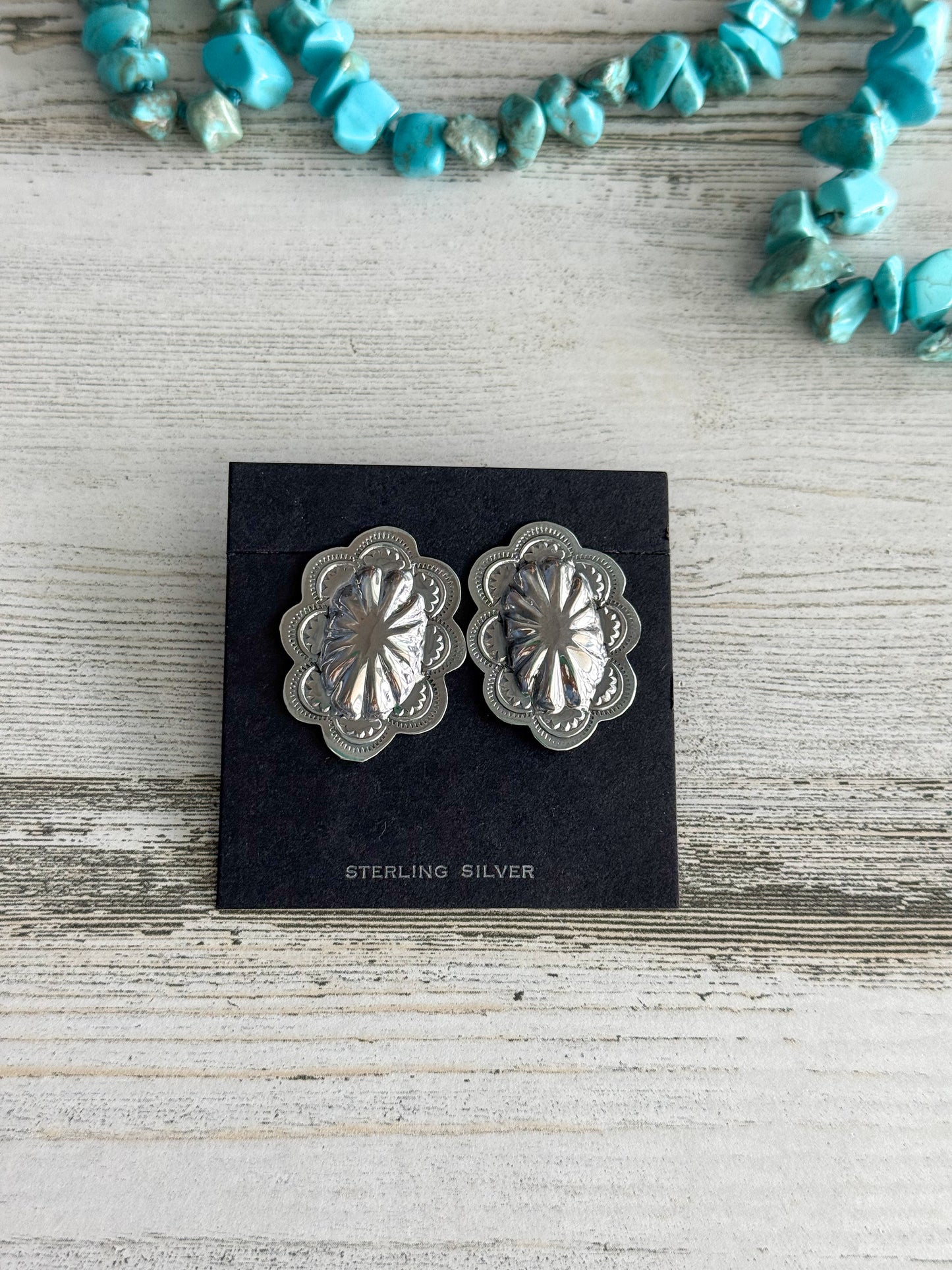 Native American Silver Stamped Concho Earrings