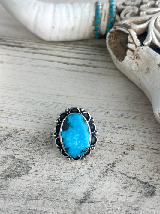 Native Made Bright Blue Emerald Valley Turquoise Ring Size 6