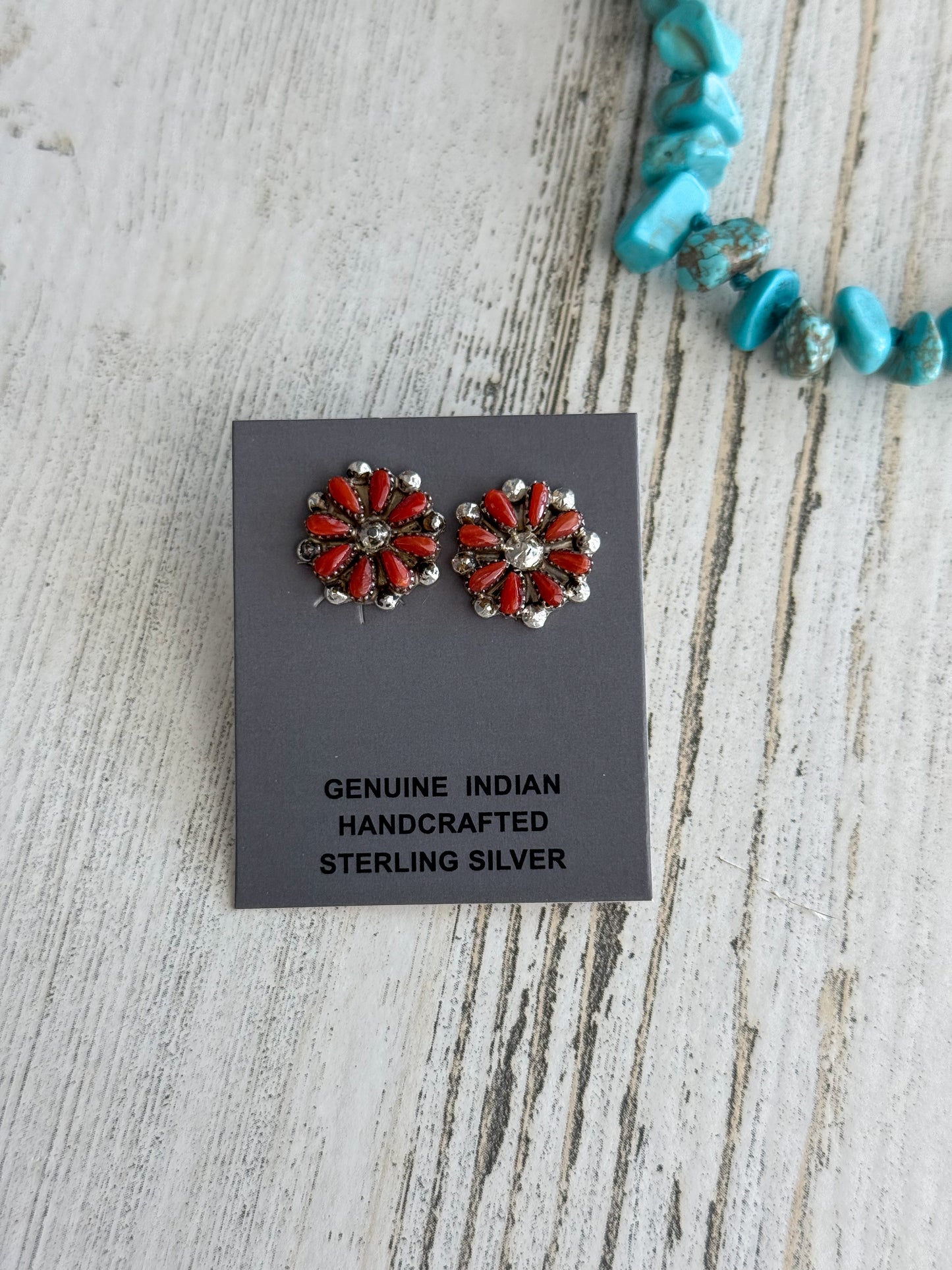 Native American Coral Cluster Earrings