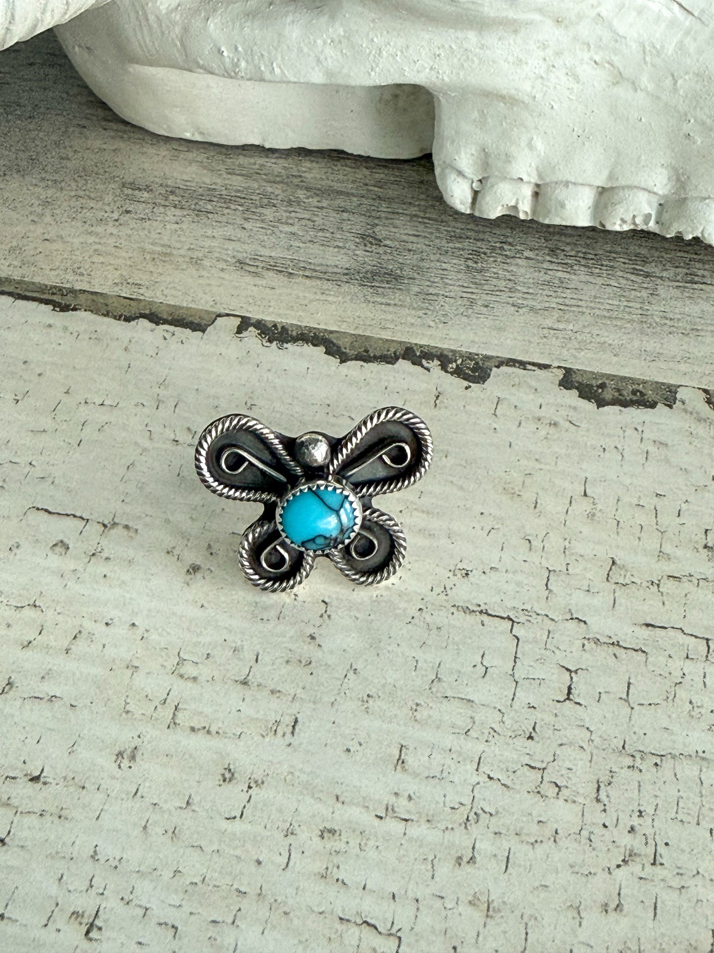 Native American Butterfly Turquoise Ring 6.75