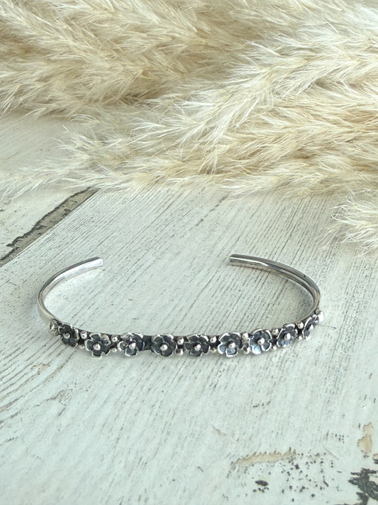 Native American Sterling Flower Cup Cuff 6.5”