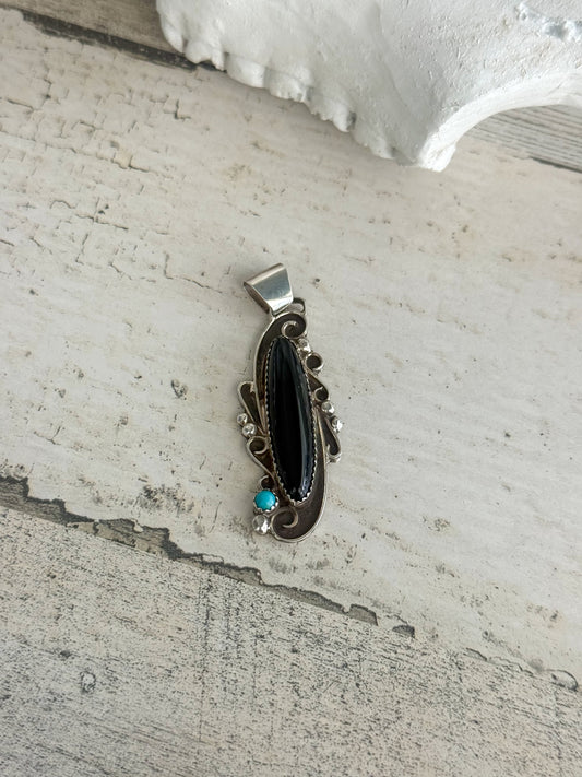 Native American Black Onyx & Turquoise Pendant