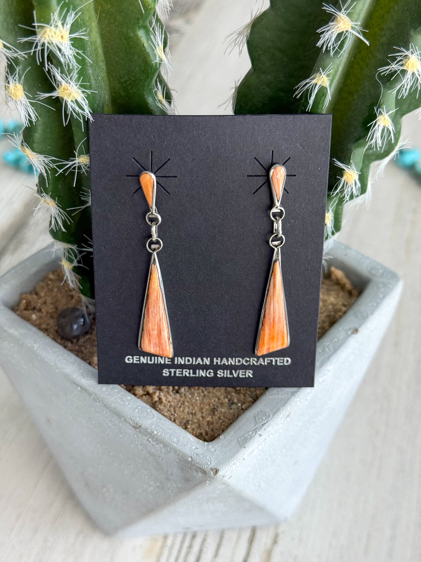 Native American Sterling Orange Spiny Dangles