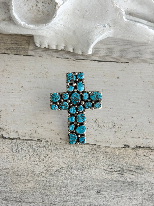 Native American Kingman Turquoise Cross Adjustable Ring