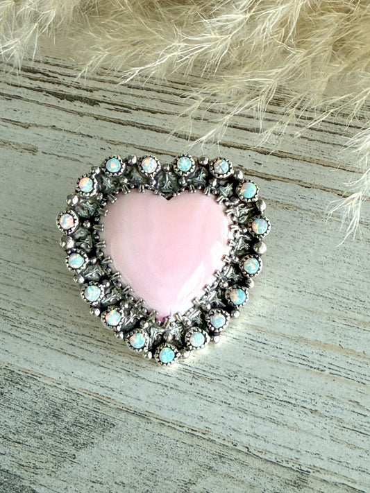 Native American Pink Conch Adjustable Ring