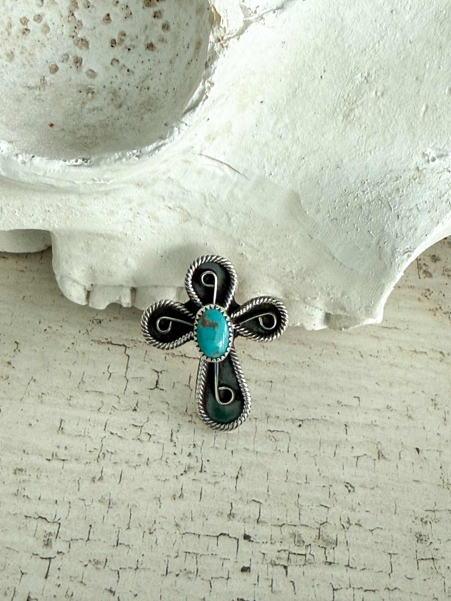 Native American Cross Turquoise Ring 7.25