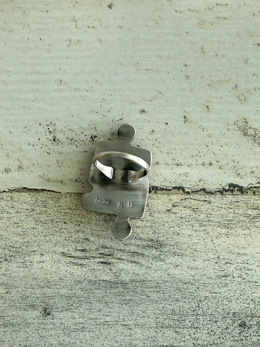 Native American Puzzle Piece Pink Conch Adjustable Ring