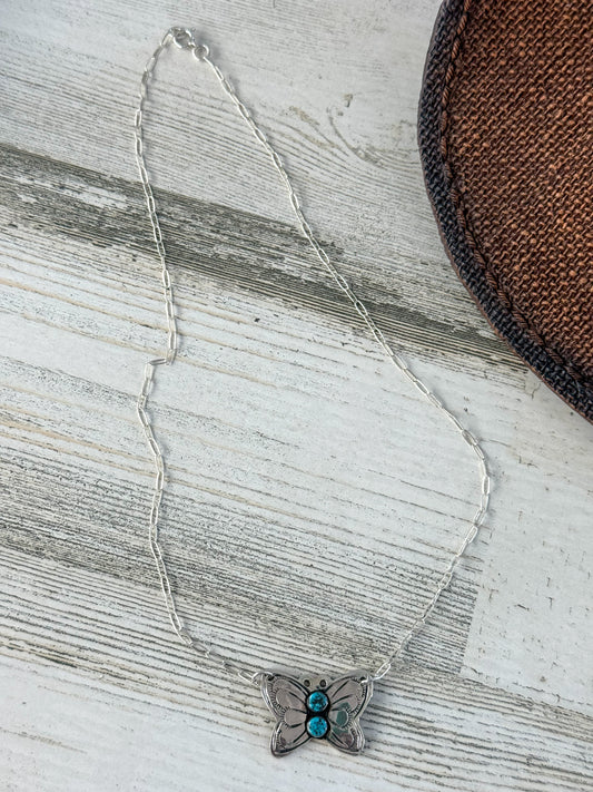 Native American Butterfly Turquoise Necklace 16"