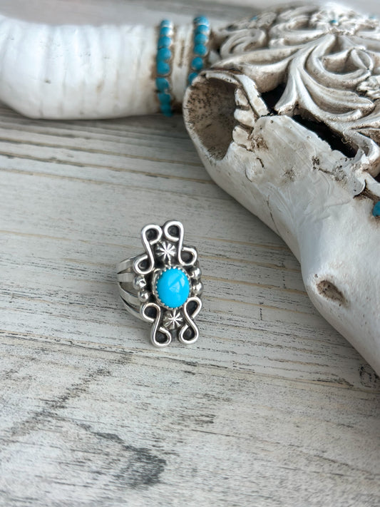 Native Made Sterling Turquoise Ring Size 8