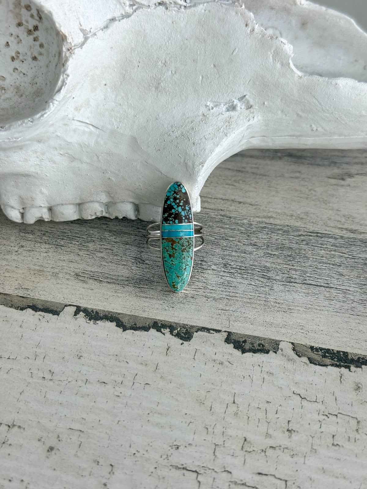 Native American #8 Turquoise Inlay Ring 6.75
