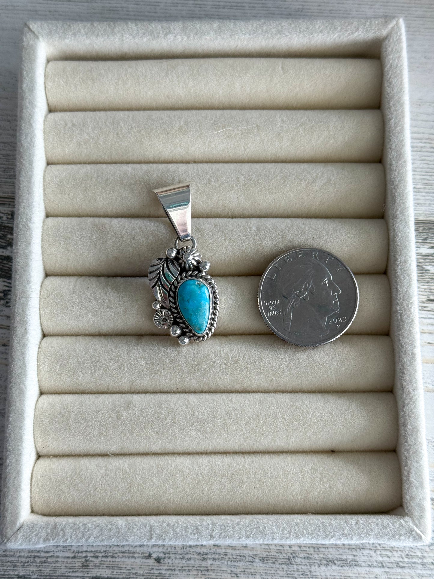 Native American Turquoise & Leaf Pendant