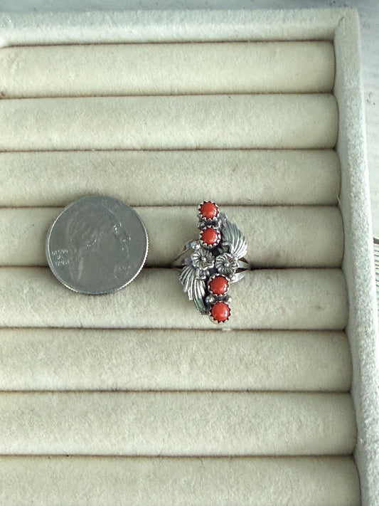 Native American Red Coral Ring 7.5