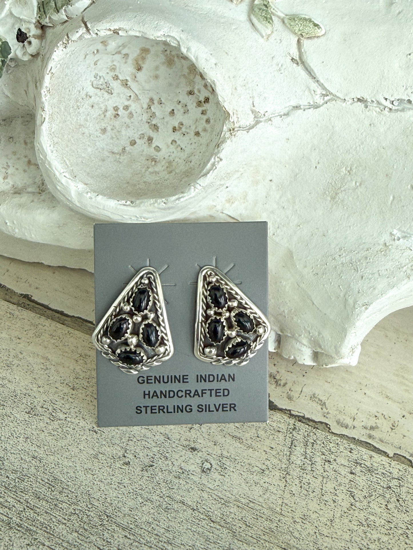 Native American Black Onyx Cluster Earrings