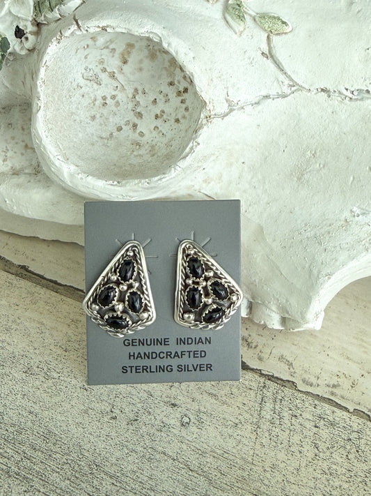 Native American Black Onyx Cluster Earrings