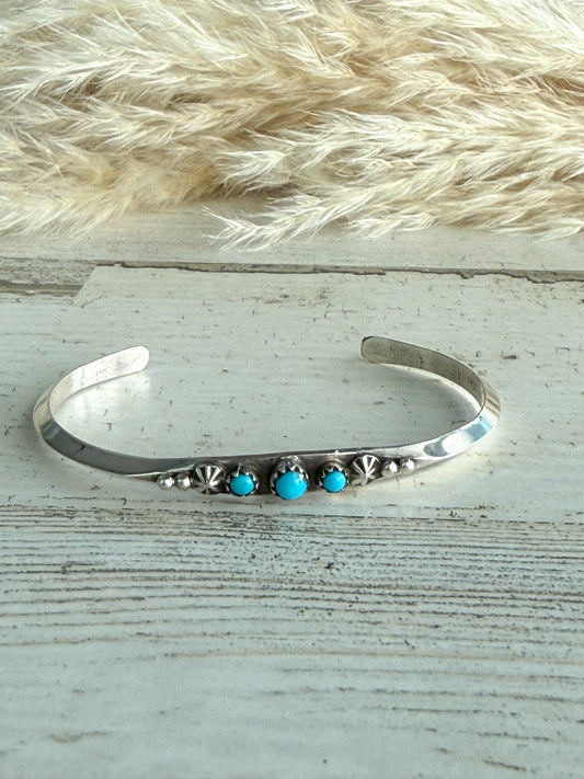 Native American Sterling Turquoise Cuff 7"