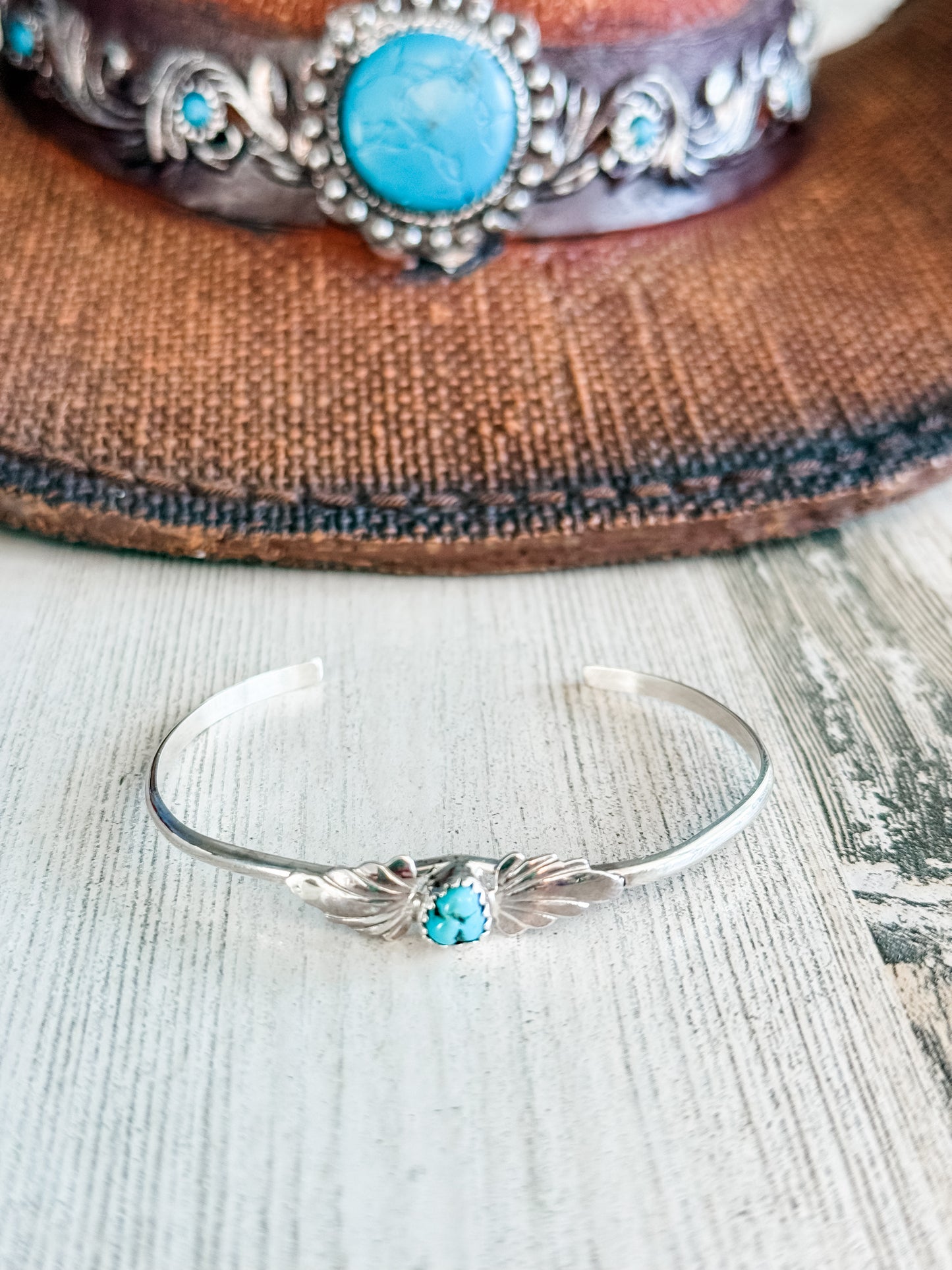 Native American Dainty Sterling Turquoise Cuff 6.25"