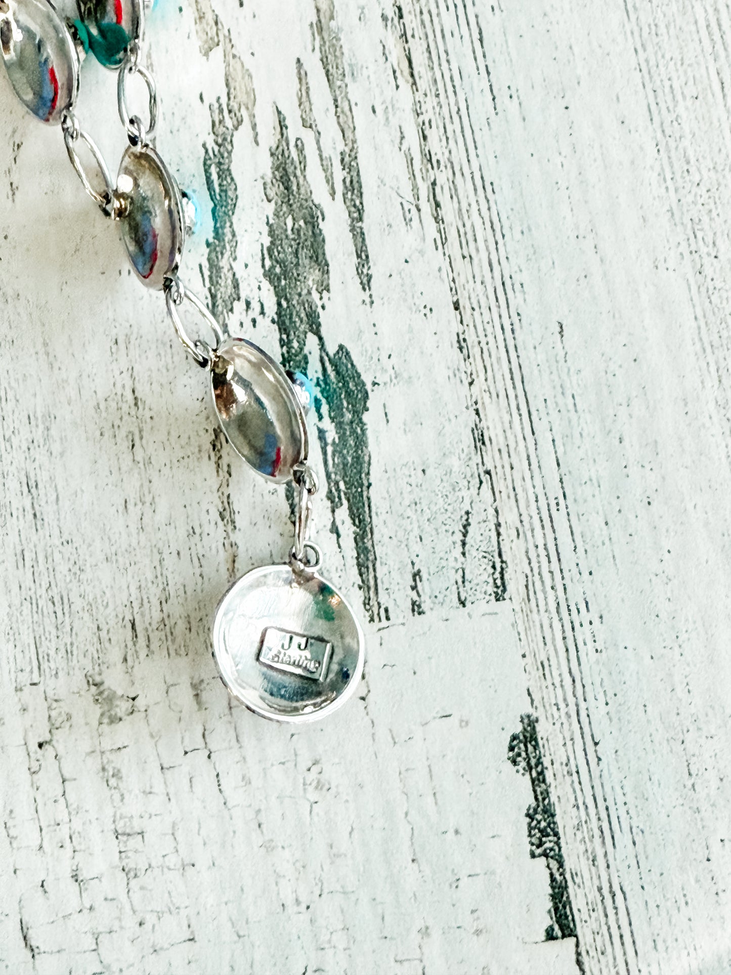 Native American 32" Stamped Concho & Turquoise Necklace