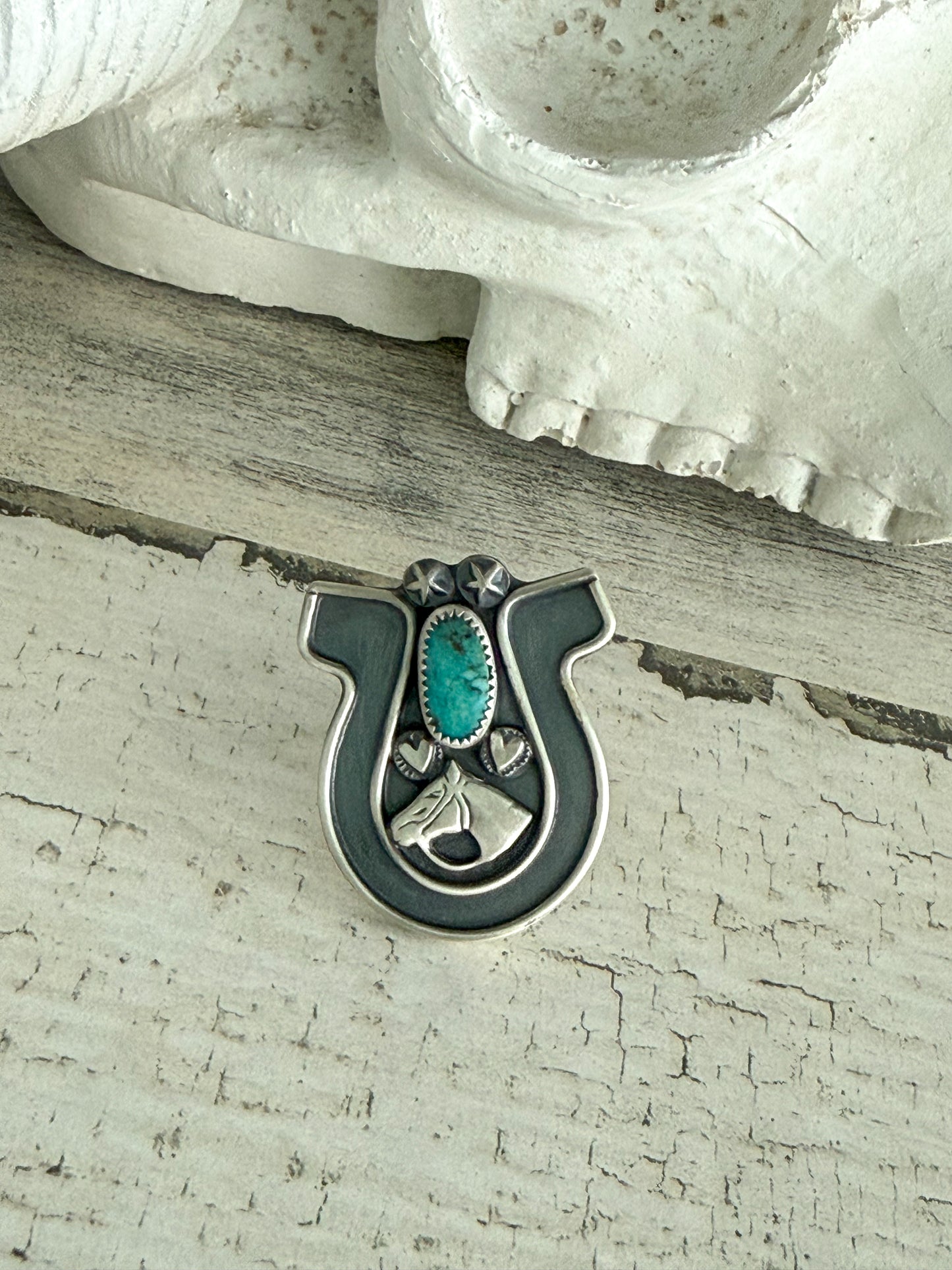 Native American Turquoise Horseshoe Ring 7.75