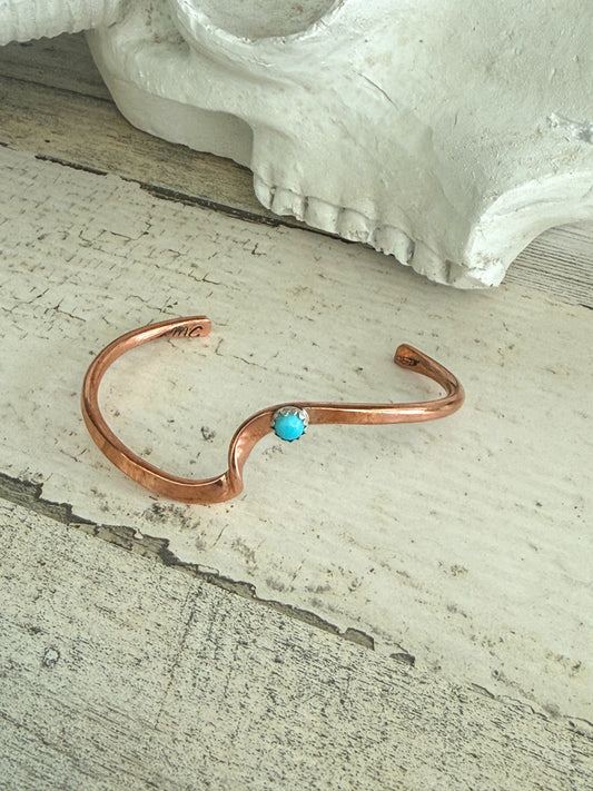 Native American Turquoise Copper Wave Cuff 6.75