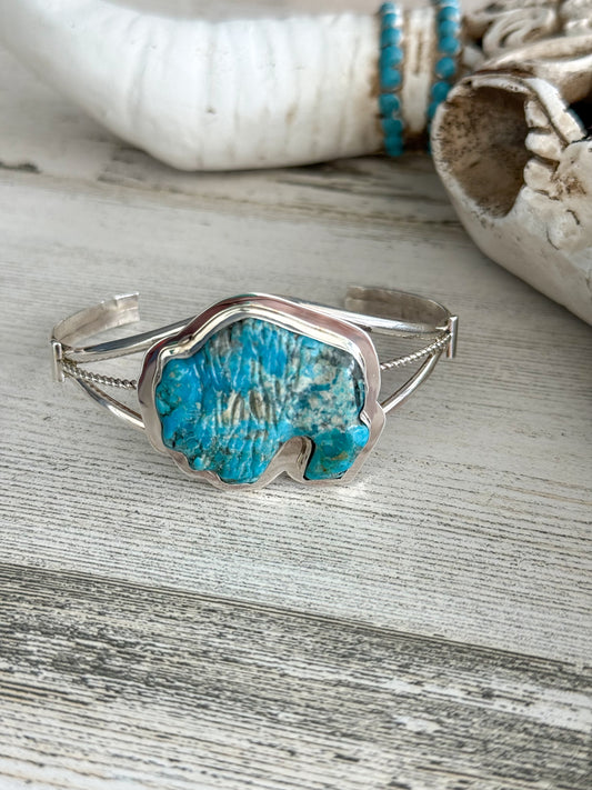Native Made Turquoise Buffalo Cuff 6.75"