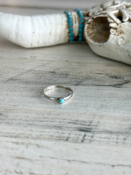 Native Made Dainty Sterling with Turquoise Dot Ring 8