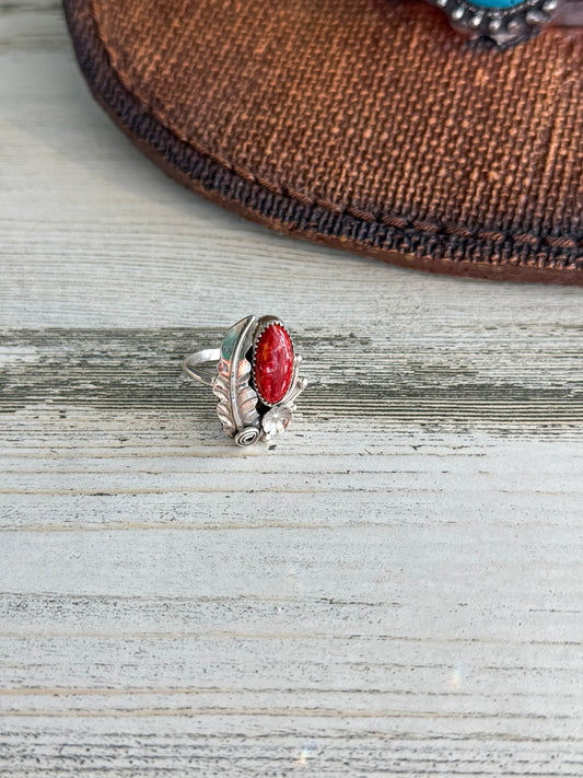 Native American Red Spiny Leaf Ring 8