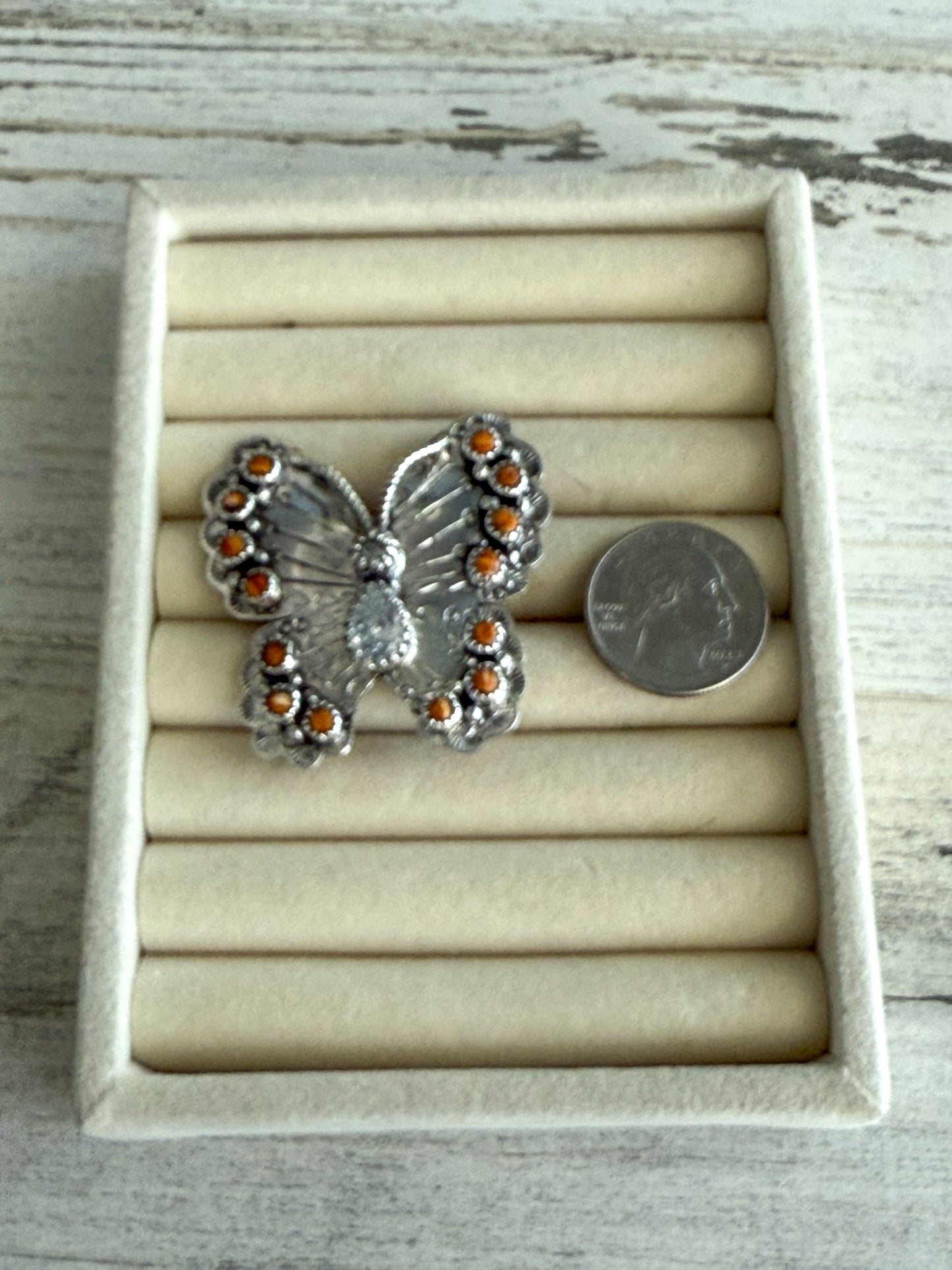 Native American Orange Spiny Butterfly Adjustable Ring
