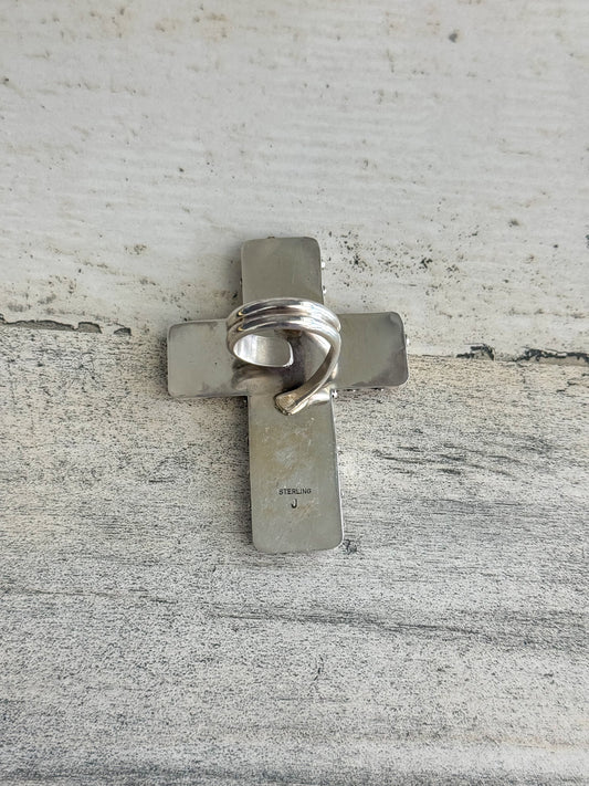 Native American Coral Cross Adjustable Ring