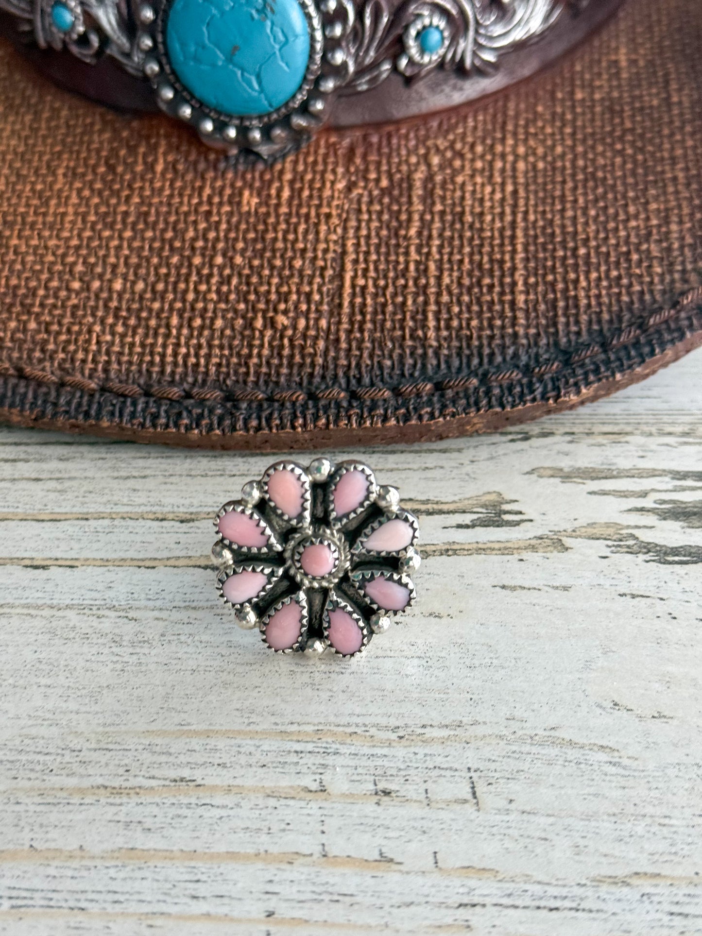 Native American Pink Conch Adjustable Ring