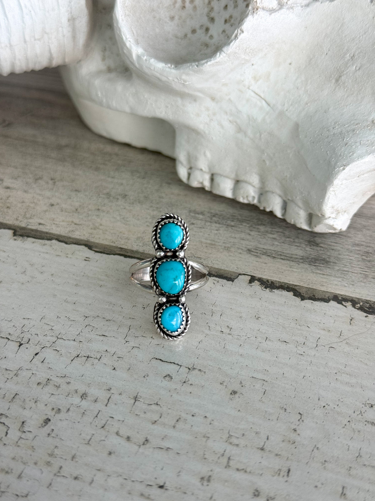 Native American 3 Turquoise Stone Ring 10.25