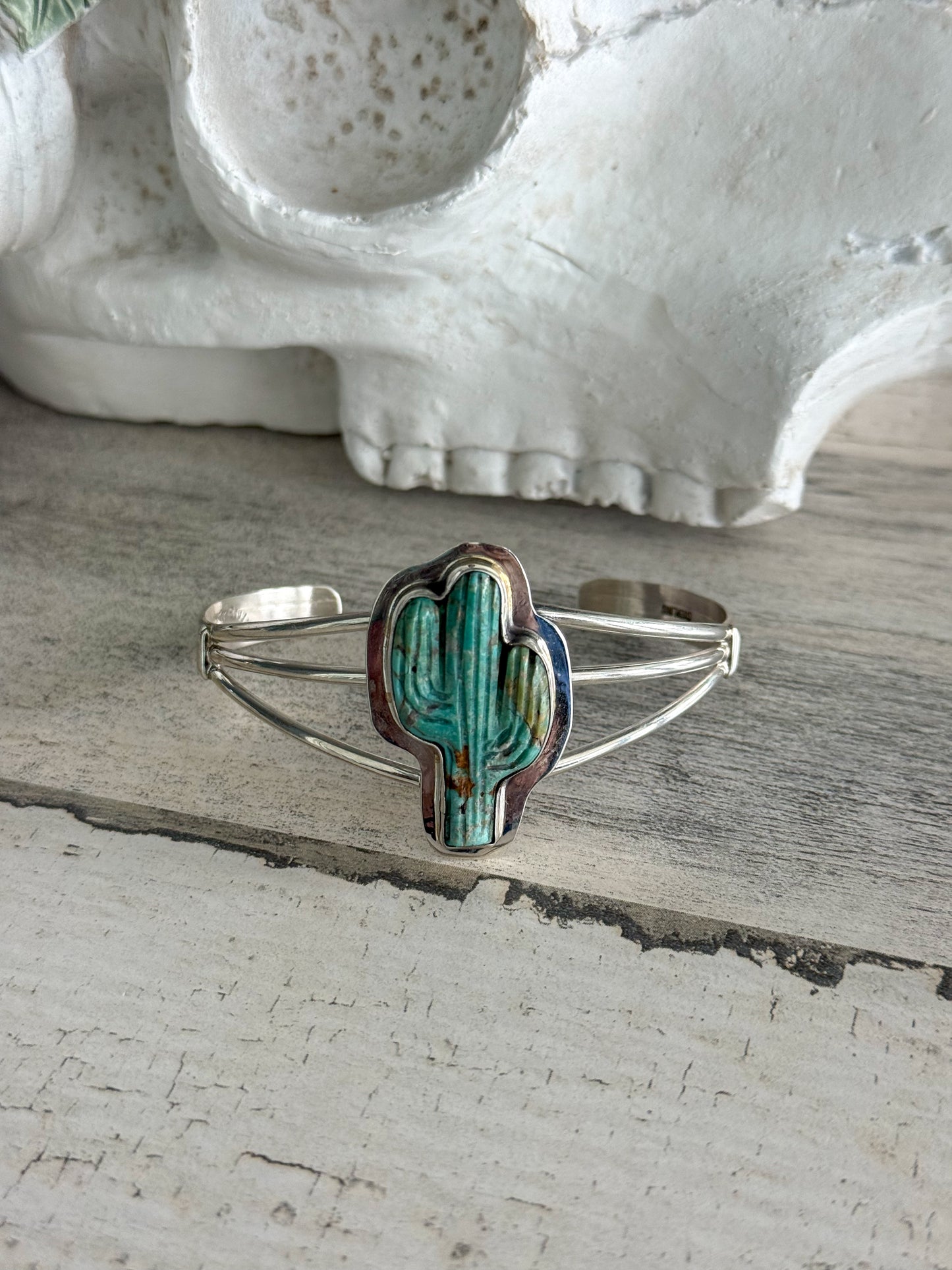 Native American Cactus Green Turquoise Cuff 6.5”
