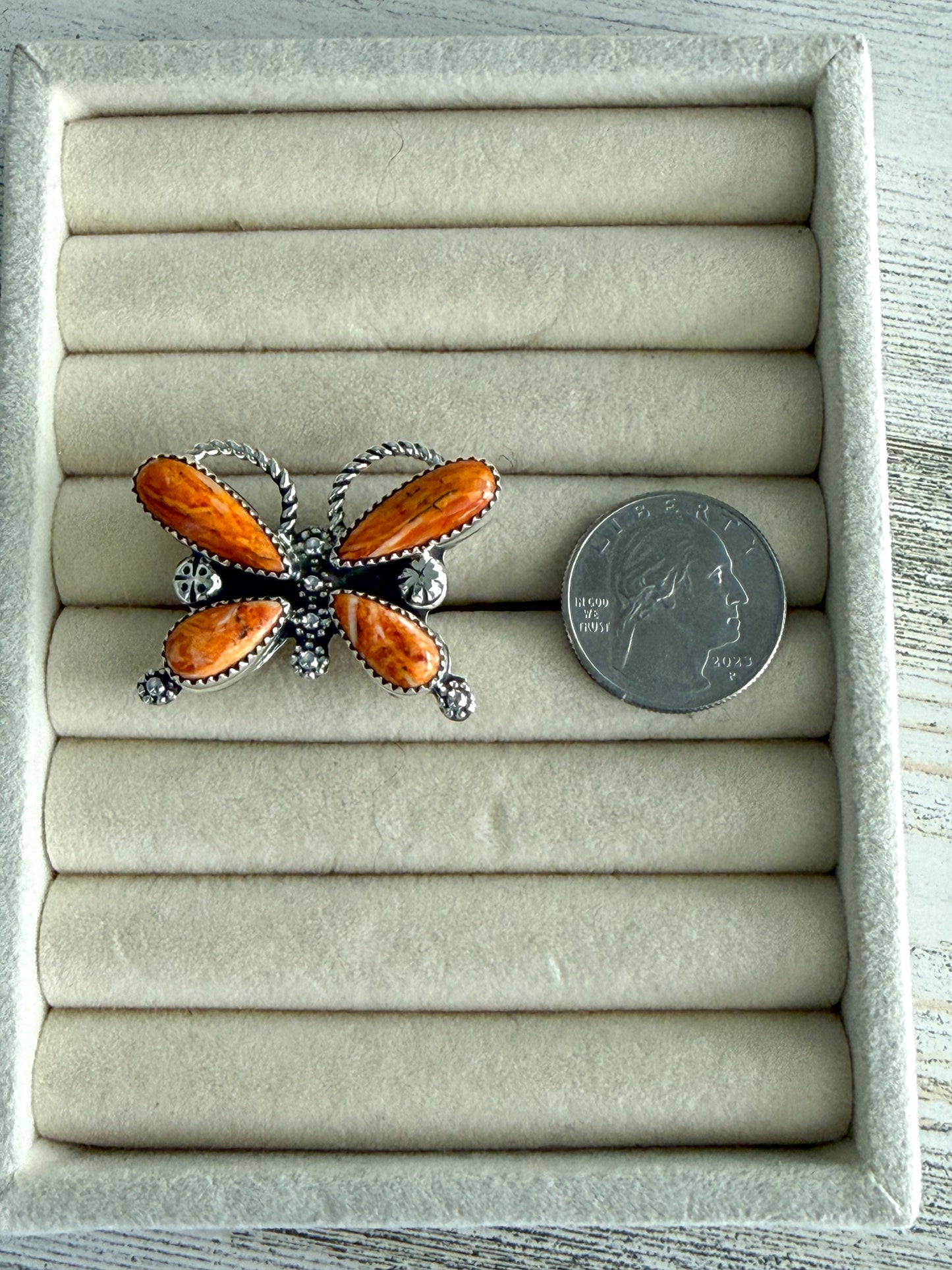 Native American Orange Spiny Butterfly Ring 9
