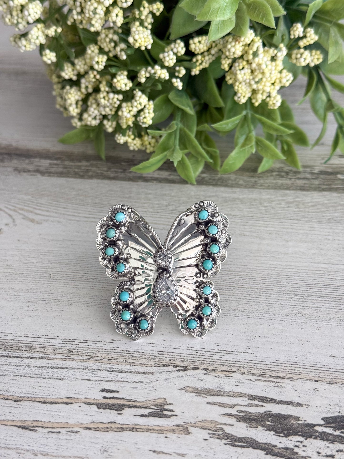 Native American Turquoise Butterfly Adjustable Ring