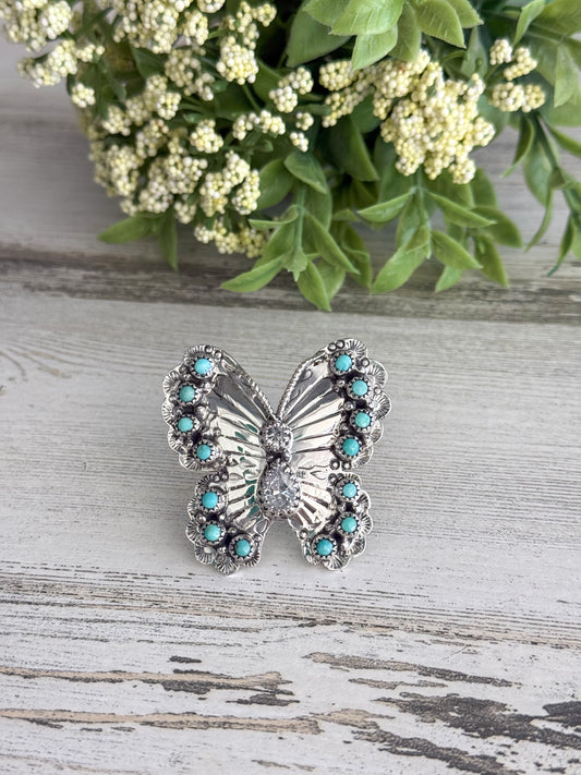 Native American Turquoise Butterfly Adjustable Ring