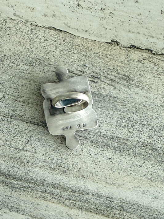 Native American Puzzle Piece Pink Conch Adjustable Ring