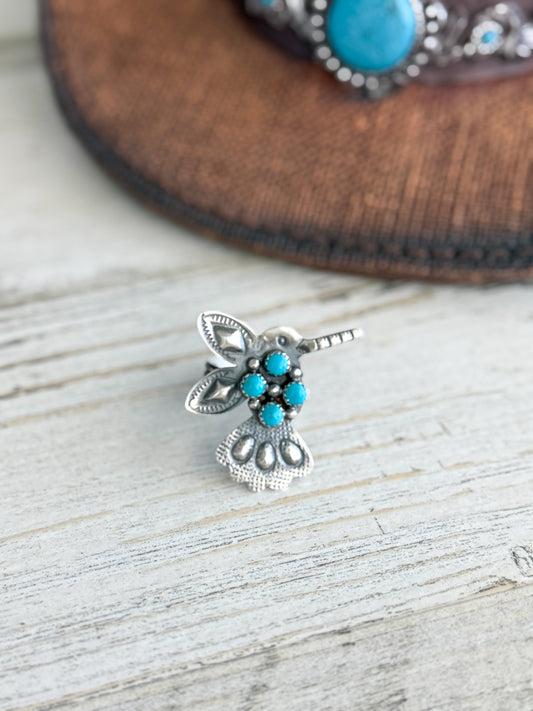 Native American Sterling & Turquoise Hummingbird Adjustable Ring