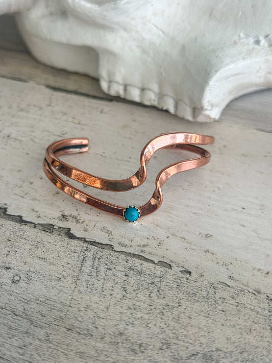 Native American Turquoise Copper Double Wave Cuff 6.5”