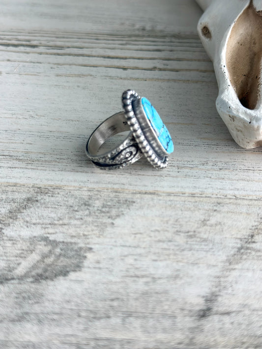 Native Made Kingman Turquoise Ring Size 7.5